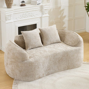 English Elm Light Khaki Chenille Curved Loveseat with Spring Support for Compact Living Spaces W3612P395699