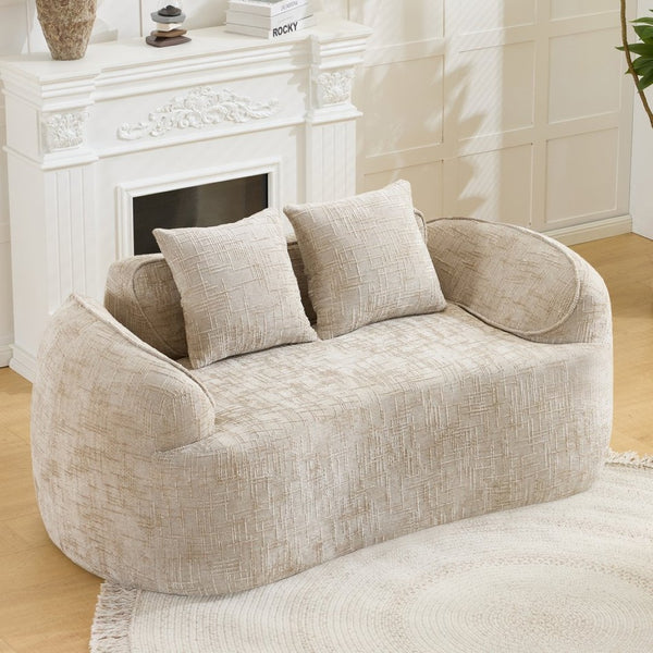 English Elm Light Khaki Chenille Curved Loveseat with Spring Support for Compact Living Spaces W3612P395699