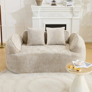 English Elm Light Khaki Chenille Curved Loveseat with Spring Support for Compact Living Spaces W3612P395699
