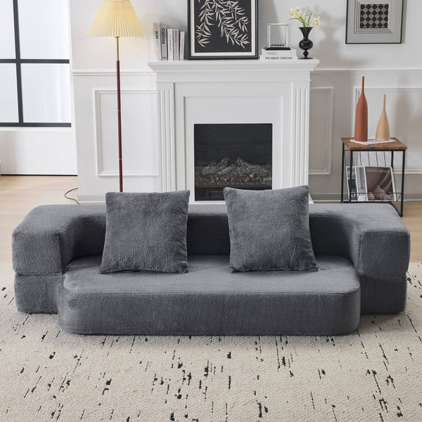 English Elm 74.81" Convertible Sofa Bed Plush Sponge Fill Foldable Lounger for Studio Apartments Grey W3612P491917