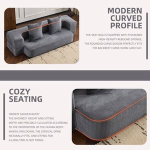 English Elm 74.81" Convertible Sofa Bed Plush Sponge Fill Foldable Lounger for Studio Apartments Grey W3612P491917