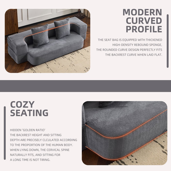 English Elm 74.81" Convertible Sofa Bed Plush Sponge Fill Foldable Lounger for Studio Apartments Grey W3612P491917