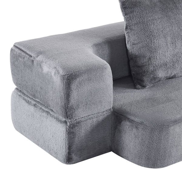 English Elm 74.81" Convertible Sofa Bed Plush Sponge Fill Foldable Lounger for Studio Apartments Grey W3612P491917