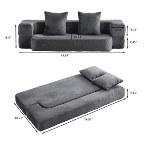 English Elm 74.81" Convertible Sofa Bed Plush Sponge Fill Foldable Lounger for Studio Apartments Grey W3612P491917