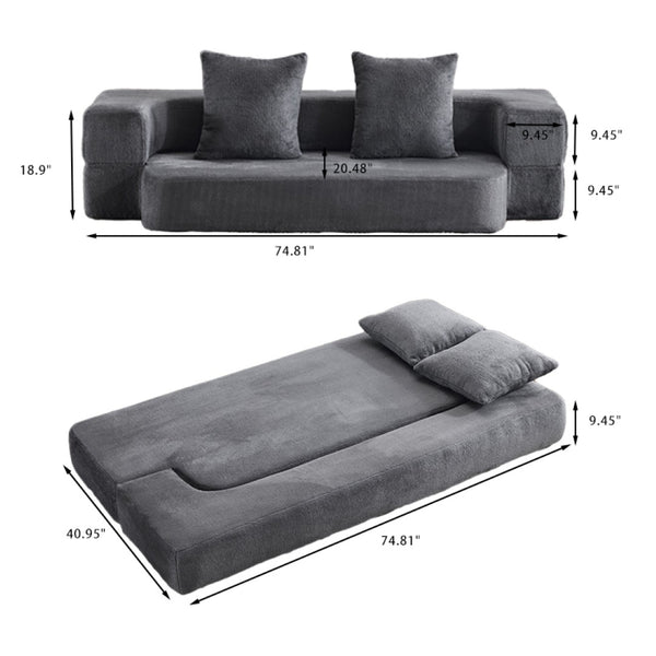 English Elm 74.81" Convertible Sofa Bed Plush Sponge Fill Foldable Lounger for Studio Apartments Grey W3612P491917