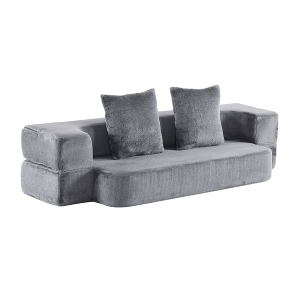 English Elm 74.81" Convertible Sofa Bed Plush Sponge Fill Foldable Lounger for Studio Apartments Grey W3612P491917