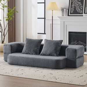 English Elm 74.81" Convertible Sofa Bed Plush Sponge Fill Foldable Lounger for Studio Apartments Grey W3612P491917