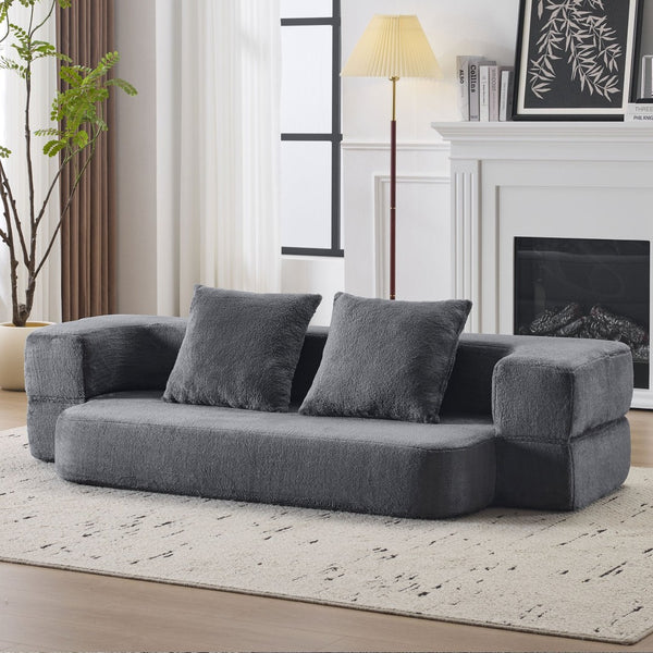 English Elm 74.81" Convertible Sofa Bed Plush Sponge Fill Foldable Lounger for Studio Apartments Grey W3612P491917