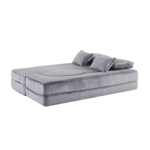 English Elm 74.81" Convertible Sofa Bed Plush Sponge Fill Foldable Lounger for Studio Apartments Grey W3612P491917