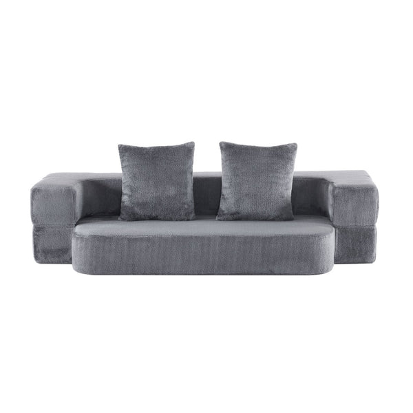 English Elm 74.81" Convertible Sofa Bed Plush Sponge Fill Foldable Lounger for Studio Apartments Grey W3612P491917