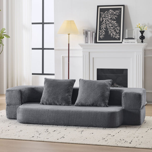 English Elm 74.81" Convertible Sofa Bed Plush Sponge Fill Foldable Lounger for Studio Apartments Grey W3612P491917