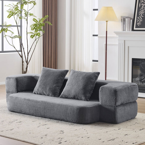 English Elm 74.81" Convertible Sofa Bed Plush Sponge Fill Foldable Lounger for Studio Apartments Grey W3612P491917