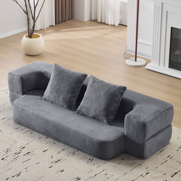 English Elm 74.81" Convertible Sofa Bed Plush Sponge Fill Foldable Lounger for Studio Apartments Grey W3612P491917