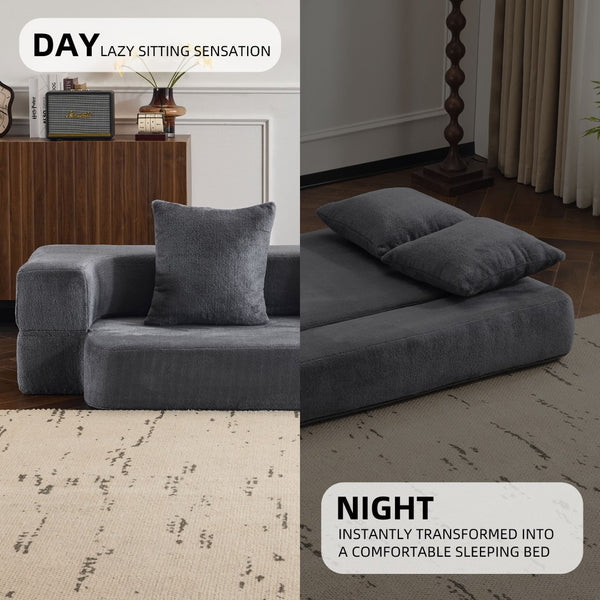English Elm 74.81" Convertible Sofa Bed Plush Sponge Fill Foldable Lounger for Studio Apartments Grey W3612P491917