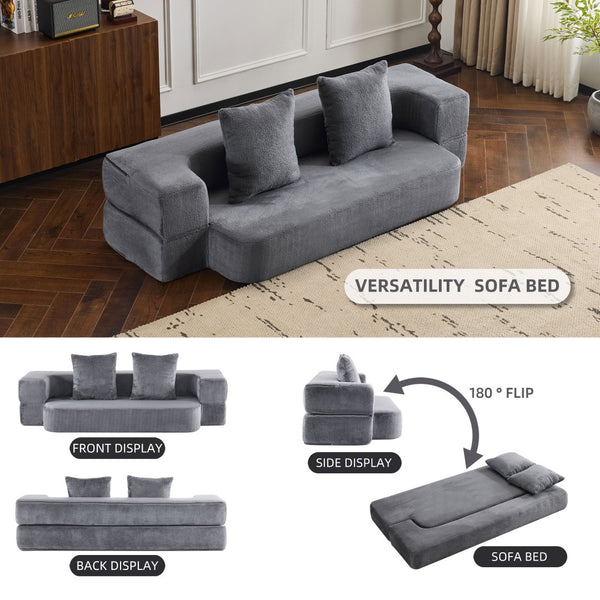English Elm 74.81" Convertible Sofa Bed Plush Sponge Fill Foldable Lounger for Studio Apartments Grey W3612P491917