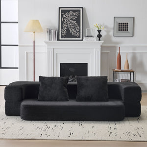 English Elm 74.81" Convertible Sofa Bed Plush Sponge Fill Foldable Lounger for Studio Apartments Black W3612P491918