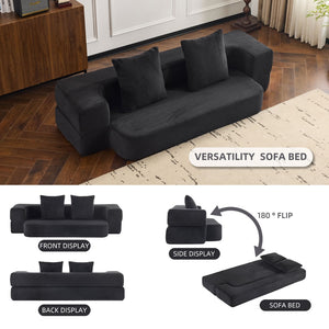 English Elm 74.81" Convertible Sofa Bed Plush Sponge Fill Foldable Lounger for Studio Apartments Black W3612P491918