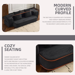 English Elm 74.81" Convertible Sofa Bed Plush Sponge Fill Foldable Lounger for Studio Apartments Black W3612P491918