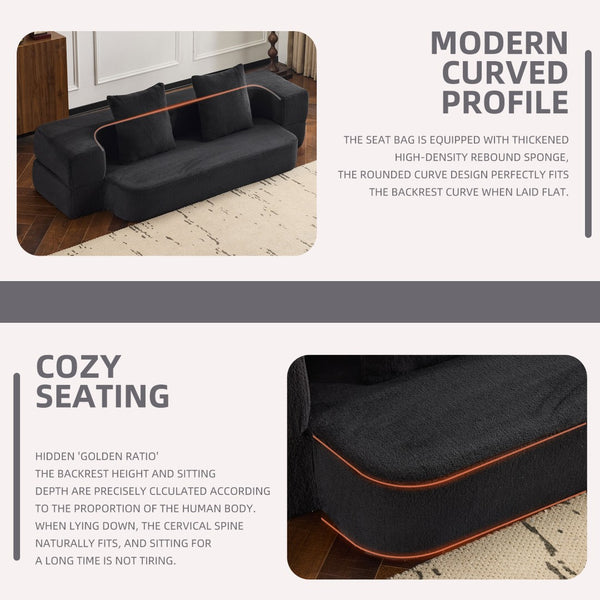 English Elm 74.81" Convertible Sofa Bed Plush Sponge Fill Foldable Lounger for Studio Apartments Black W3612P491918