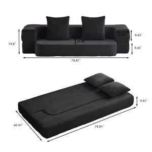 English Elm 74.81" Convertible Sofa Bed Plush Sponge Fill Foldable Lounger for Studio Apartments Black W3612P491918