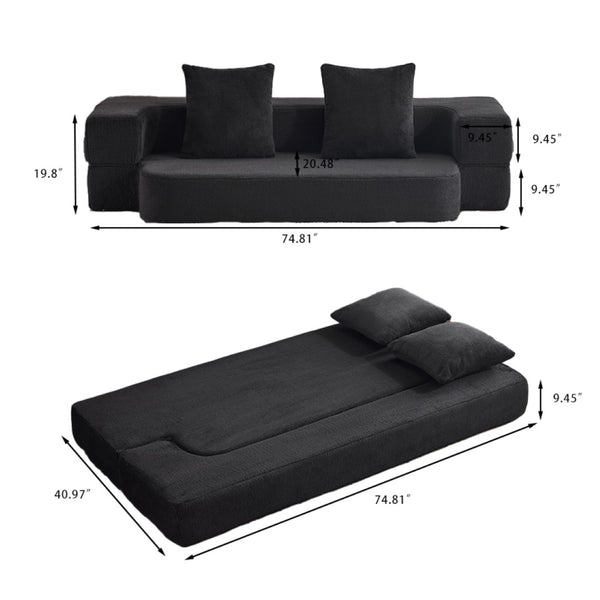 English Elm 74.81" Convertible Sofa Bed Plush Sponge Fill Foldable Lounger for Studio Apartments Black W3612P491918