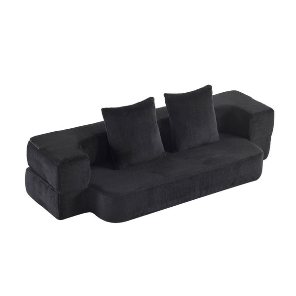 English Elm 74.81" Convertible Sofa Bed Plush Sponge Fill Foldable Lounger for Studio Apartments Black W3612P491918