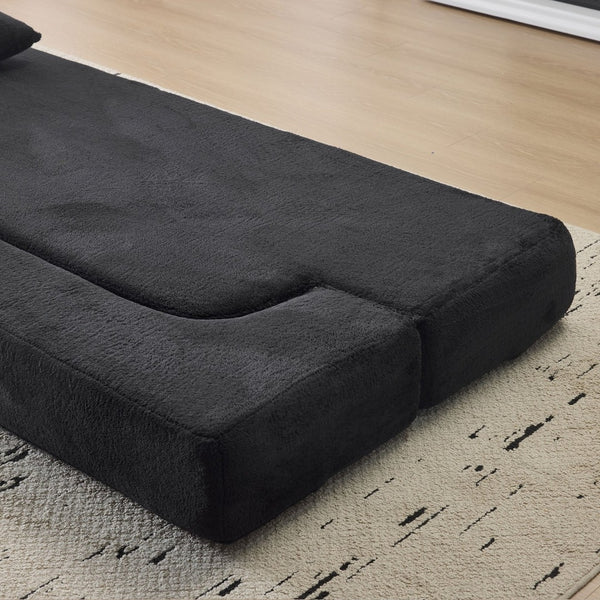 English Elm 74.81" Convertible Sofa Bed Plush Sponge Fill Foldable Lounger for Studio Apartments Black W3612P491918