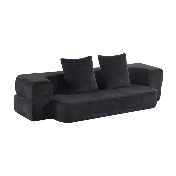 English Elm 74.81" Convertible Sofa Bed Plush Sponge Fill Foldable Lounger for Studio Apartments Black W3612P491918