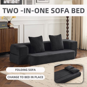 English Elm 74.81" Convertible Sofa Bed Plush Sponge Fill Foldable Lounger for Studio Apartments Black W3612P491918