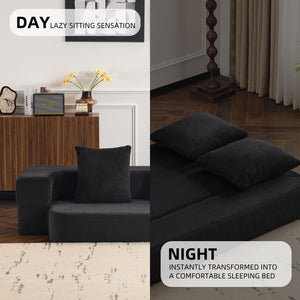 English Elm 74.81" Convertible Sofa Bed Plush Sponge Fill Foldable Lounger for Studio Apartments Black W3612P491918