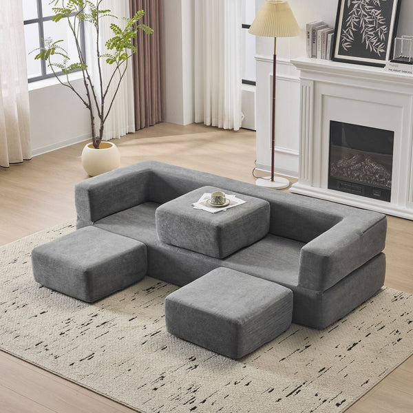 English Elm Versatile Modular Chenille Sofa with Ottomans Converts to Sectional or Sleeper Bed Grey W3612P491919