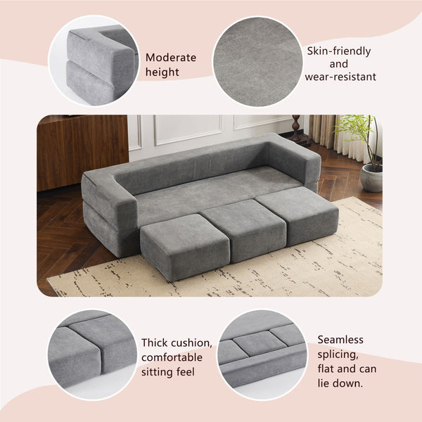 English Elm Versatile Modular Chenille Sofa with Ottomans Converts to Sectional or Sleeper Bed Grey W3612P491919