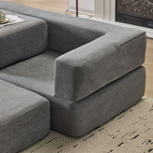 English Elm Versatile Modular Chenille Sofa with Ottomans Converts to Sectional or Sleeper Bed Grey W3612P491919