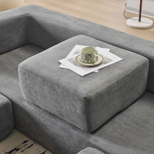 English Elm Versatile Modular Chenille Sofa with Ottomans Converts to Sectional or Sleeper Bed Grey W3612P491919