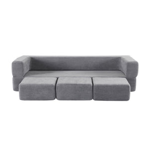 English Elm Versatile Modular Chenille Sofa with Ottomans Converts to Sectional or Sleeper Bed Grey W3612P491919