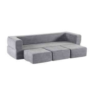 English Elm Versatile Modular Chenille Sofa with Ottomans Converts to Sectional or Sleeper Bed Grey W3612P491919
