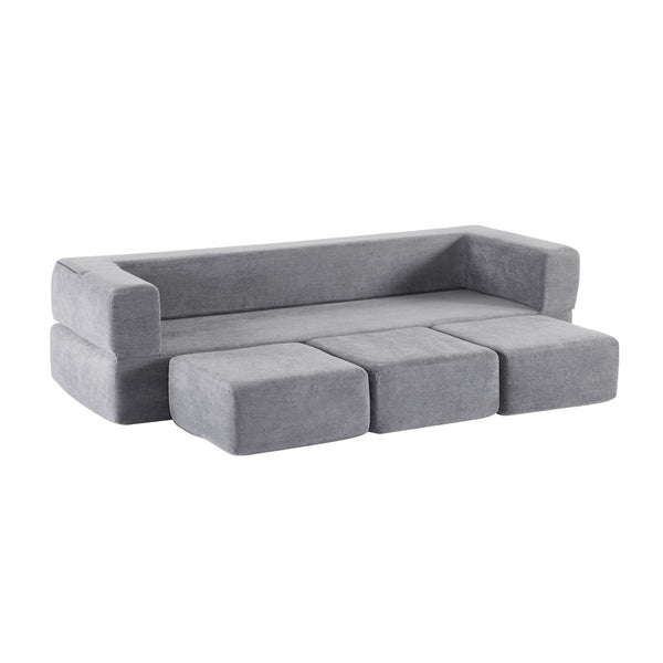 English Elm Versatile Modular Chenille Sofa with Ottomans Converts to Sectional or Sleeper Bed Grey W3612P491919