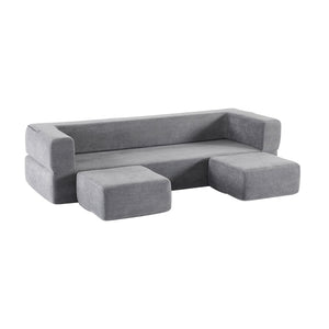 English Elm Versatile Modular Chenille Sofa with Ottomans Converts to Sectional or Sleeper Bed Grey W3612P491919