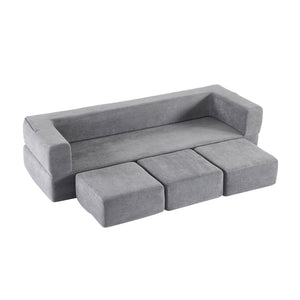 English Elm Versatile Modular Chenille Sofa with Ottomans Converts to Sectional or Sleeper Bed Grey W3612P491919
