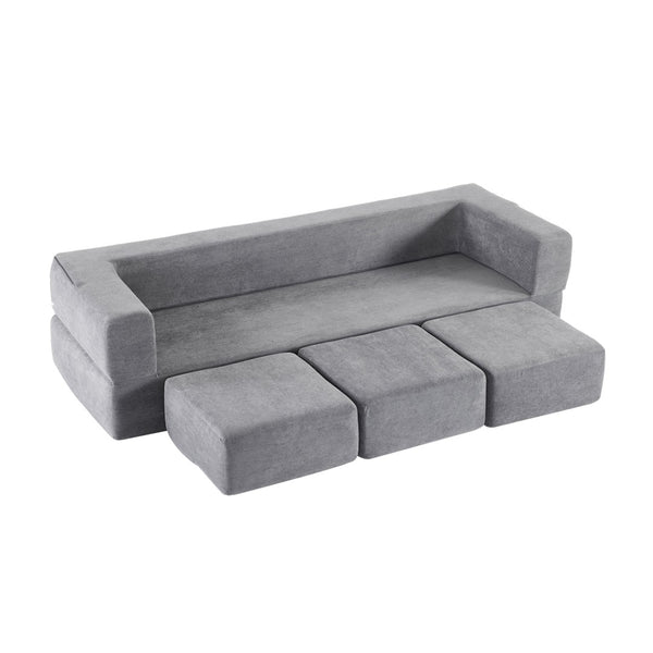 English Elm Versatile Modular Chenille Sofa with Ottomans Converts to Sectional or Sleeper Bed Grey W3612P491919