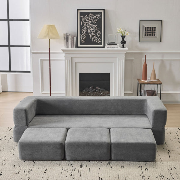English Elm Versatile Modular Chenille Sofa with Ottomans Converts to Sectional or Sleeper Bed Grey W3612P491919