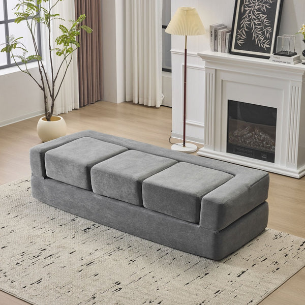 English Elm Versatile Modular Chenille Sofa with Ottomans Converts to Sectional or Sleeper Bed Grey W3612P491919