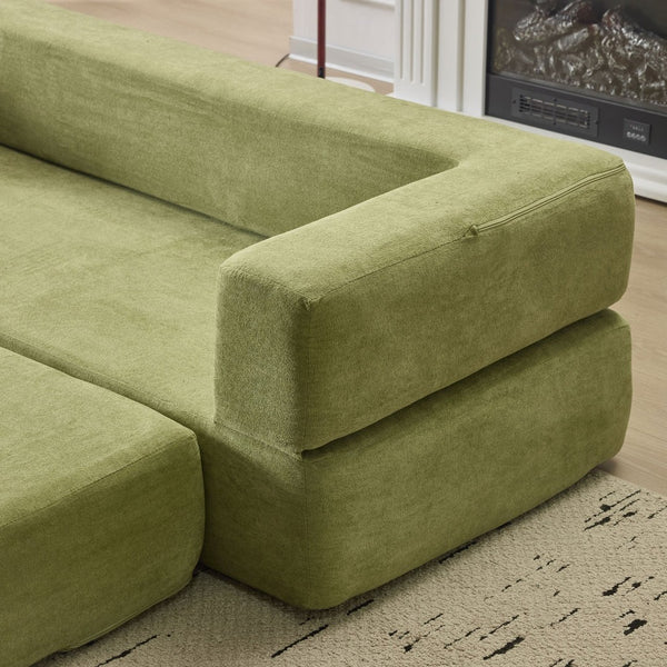 English Elm Versatile Modular Chenille Sofa with Ottomans Converts to Sectional or Sleeper Bed Green W3612P491920