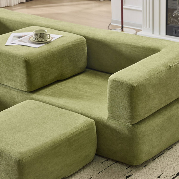 English Elm Versatile Modular Chenille Sofa with Ottomans Converts to Sectional or Sleeper Bed Green W3612P491920