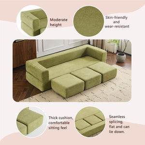 English Elm Versatile Modular Chenille Sofa with Ottomans Converts to Sectional or Sleeper Bed Green W3612P491920