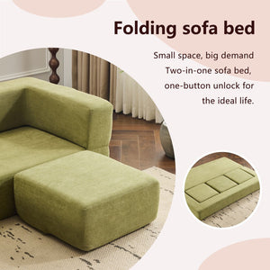 English Elm Versatile Modular Chenille Sofa with Ottomans Converts to Sectional or Sleeper Bed Green W3612P491920