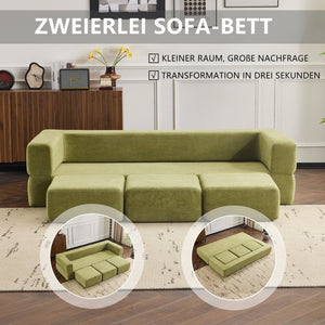 English Elm Versatile Modular Chenille Sofa with Ottomans Converts to Sectional or Sleeper Bed Green W3612P491920