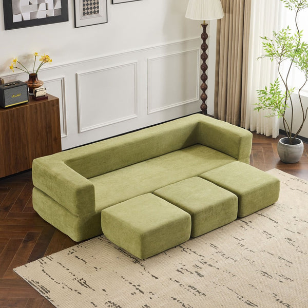 English Elm Versatile Modular Chenille Sofa with Ottomans Converts to Sectional or Sleeper Bed Green W3612P491920