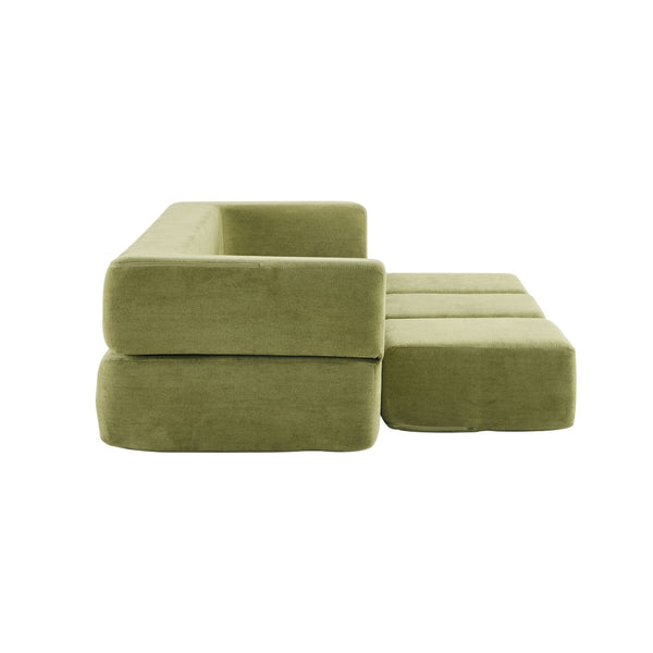 English Elm Versatile Modular Chenille Sofa with Ottomans Converts to Sectional or Sleeper Bed Green W3612P491920