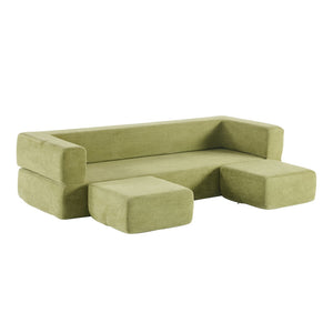 English Elm Versatile Modular Chenille Sofa with Ottomans Converts to Sectional or Sleeper Bed Green W3612P491920
